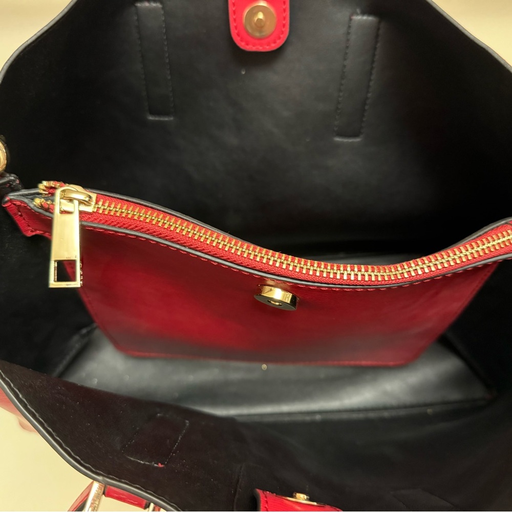 ALDO Red Leather Handbag with Gold Accents - Picture 3 of 5